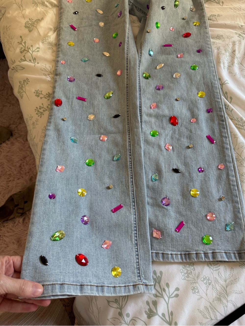 blue b Light Blue Embellished Women's Jeans — Multicolor Gem Accents - Picture 5 of 7